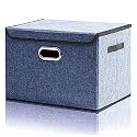 DOUBLE R BAGS Collapsible Storage Box with Lid (Navy, 43x30x30 cm) | Large Odorless Oxford Fabric Storage Organizer Cube with Metal Handles for Office, Bedroom, Closet &amp; Kids Toys (Pack of 4)