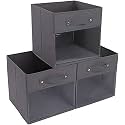 DOUBLE R BAGS Fabric Cube Storage Bin Organizer with Clear Window and No Smell with Dual Handle (Black) - Pack of 3