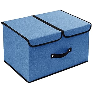 double r bags large foldable storage box bin with double lids handles amp divider  stackable closet organizer basket for clothes amp office items  42x30x25 cm 1 compartment royal blue pack of 2