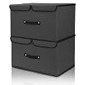 DOUBLE R BAGS Large Foldable Storage Box Bin with Double Lids, Handles &amp; Divider | Stackable Closet Organizer Basket for Clothes &amp; Office Items | 42x30x25 cm, 1 Compartment (Navy Blue, Pack of 1)