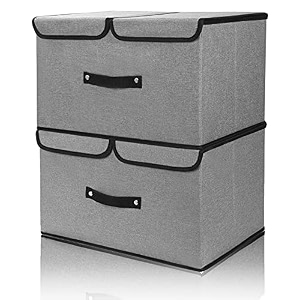double r bags large foldable storage box bin with double lids handles amp divider  stackable closet organizer basket for clothes amp office items  42x30x25 cm 1 compartment navy blue pack of 1