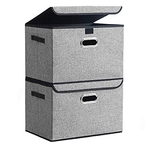 double r bags collapsible storage box with lid grey 43x30x30 cm  large odorless oxford fabric storage organizer cube with metal handles for office bedroom closet amp kids toys pack of 2