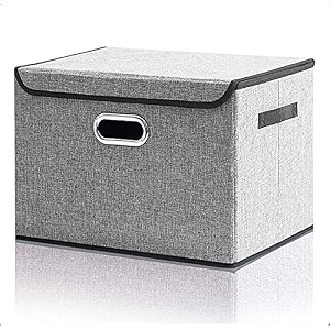 double r bags collapsible storage box with lid grey 43x30x30 cm  large odorless oxford fabric storage organizer cube with metal handles for office bedroom closet amp kids toys pack of 1