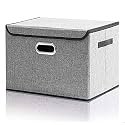 DOUBLE R BAGS Collapsible Storage Box with Lid (Grey, 43x30x30 cm) | Large Odorless Oxford Fabric Storage Organizer Cube with Metal Handles for Office, Bedroom, Closet &amp; Kids Toys (Pack of 1)