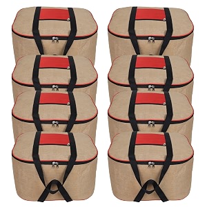 double r bags jute storage bag organizer with front zipper pocket strong handle - natural jute pack of 8