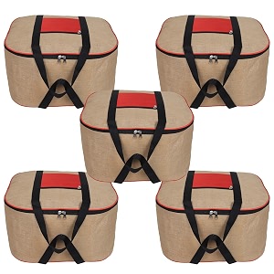 double r bags jute storage bag organizer with front zipper pocket strong handle - natural jute pack of 5