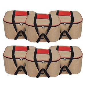 double r bags jute storage bag organizer with front zipper pocket strong handle - natural jute pack of 6