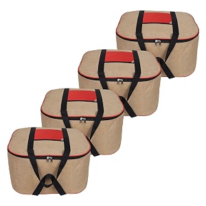 double r bags jute storage bag organizer with front zipper pocket strong handle - natural jute pack of 4