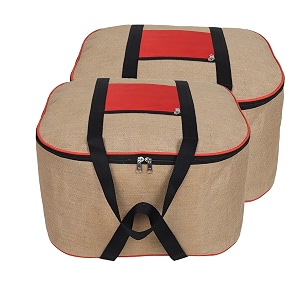 double r bags jute storage bag organizer with front zipper pocket strong handle - natural jute pack of 2
