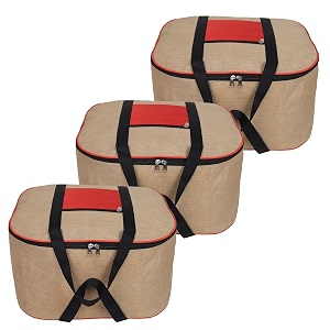 double r bags jute storage bag organizer with front zipper pocket strong handle - natural jute pack of 3