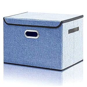double r bags collapsible storage box with lid royal blue 43x30x30 cm  large odorless oxford fabric storage organizer cube with metal handles for office bedroom closet amp kids toys pack of 1