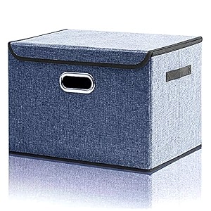 double r bags collapsible storage box with lid navy 43x30x30 cm  large odorless oxford fabric storage organizer cube with metal handles for office bedroom closet amp kids toys pack of 1