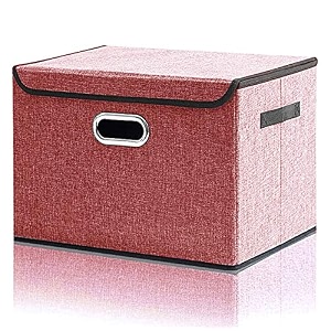 double r bags collapsible storage box with lid red 43x30x30 cm  large odorless oxford fabric storage organizer cube with metal handles for office bedroom closet amp kids toys pack of 1