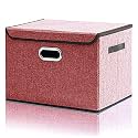 DOUBLE R BAGS Collapsible Storage Box with Lid (Red, 43x30x30 cm) | Large Odorless Oxford Fabric Storage Organizer Cube with Metal Handles for Office, Bedroom, Closet &amp; Kids Toys (Pack of 1)
