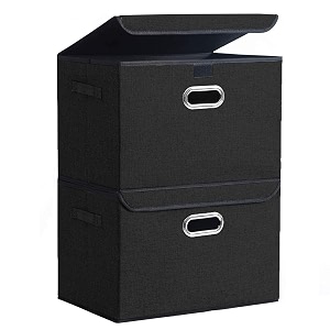 double r bags collapsible storage box with lid black 43x30x30 cm  large odorless oxford fabric storage organizer cube with metal handles for office bedroom closet amp kids toys pack of 2