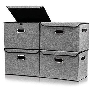 double r bags collapsible storage box with lid grey 43x30x30 cm  large odorless oxford fabric storage organizer cube with metal handles for office bedroom closet amp kids toys pack of 4