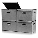 DOUBLE R BAGS Collapsible Storage Box with Lid (Grey, 43x30x30 cm) | Large Odorless Oxford Fabric Storage Organizer Cube with Metal Handles for Office, Bedroom, Closet & Kids Toys (Pack of 4)
