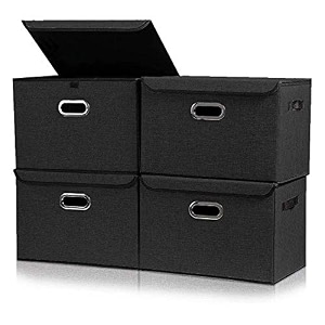 double r bags collapsible storage box with lid black 43x30x30 cm  large odorless oxford fabric storage organizer cube with metal handles for office bedroom closet amp kids toys pack of 4