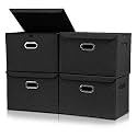 DOUBLE R BAGS Collapsible Storage Box with Lid (Black, 43x30x30 cm) | Large Odorless Oxford Fabric Storage Organizer Cube with Metal Handles for Office, Bedroom, Closet &amp; Kids Toys (Pack of 4)