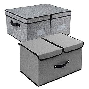 double r bags foldable storage boxes with lid closet bins for shelves baskets double open lids n handles organizing shelf office home toy clothes organizer divider toys books grey combo 2