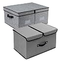 DOUBLE R BAGS Foldable Storage Boxes with Lid Closet Bins for Shelves Baskets Double Open Lids n Handles Organizing Shelf Office Home Toy Clothes Organizer Divider Toys Books Grey (Combo 2)