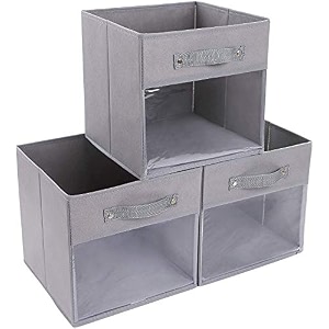 double r bags no smell storage cube bins clear window fabric storage bin organizer grey pack of 3