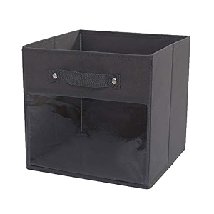 double r bags no smell storage cube plastic basket with clear window and dual handle - fabric bin organizer for closet shelves and home pack of 1 black