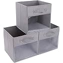 DOUBLE R BAGS No Smell Storage Cube Bins Clear Window Fabric Storage Bin Organizer (Grey) Pack of 3