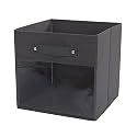 DOUBLE R BAGS No Smell Storage Cube Plastic Basket With Clear Window and Dual Handle - Fabric Bin Organizer for Closet Shelves and Home (Pack of 1, Black)