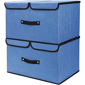 double r bags large foldable storage box bin with double lids handles amp divider  stackable closet organizer basket for clothes amp office items  42x30x25 cm 1 compartment royal blue pack of 2