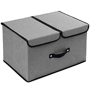 double r bags large foldable storage box bin with double lids handles amp divider  stackable closet organizer basket for clothes amp office items  42x30x25 cm 1 compartment navy blue pack of 1