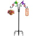 Double Shepherds Hooks Hummingbird Flower 5-Prong Base Bird Feeder