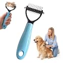 Double Sided Dematting Comb for Cats &amp; Dogs, Professional Grooming Brush, Undercoat Rake with Ergonomic Grip, Safe Deshedding Tool for Long Thick Hair, Tangle Remover for Pets (Blue-S)
