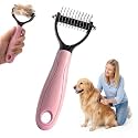 Double Sided Dematting Comb for Cats &amp; Dogs, Professional Grooming Brush, Undercoat Rake with Ergonomic Grip, Safe Deshedding Tool for Long Thick Hair, Tangle Remover for Pets (Pink-S)