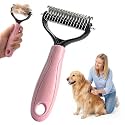 Double Sided Dematting Comb for Cats &amp; Dogs, Professional Grooming Brush, Undercoat Rake with Ergonomic Grip, Safe Deshedding Tool for Long Thick Hair, Tangle Remover for Pets (Pink-L)