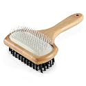 Double Sided Dog Grooming Brush for Long or Short Haired Pets Dog Slicker Brush with Bamboo Handle for Removing Shedding Tangles
