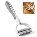Double-Sided Pet Grooming Brush, Undercoat Rake Deshedding Brush for Dogs and Cats,Extra Wide 17 Teeth Dog Detangler Comb,Pet Pro Grooming Tool For Long hair &amp; Thick Coats (gray)