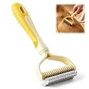 Double-Sided Pet Grooming Brush, Undercoat Rake Deshedding Brush for Dogs and Cats,Extra Wide 17 Teeth Dog Detangler Comb,Pet Pro Grooming Tool For Long hair &amp; Thick Coats (Yellow)