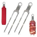 Double Skewers 14.4" Stainless Steel Heavy Duty Double Prong Valentine’s Day Gift for Him Skewers for BBQ Kabob Shawarma Meat Fish Chicken Accessories for Grill Master Arsenal - 2 Units