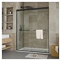 Double Sliding Shower Door, 44"-48" w x 72" h Semi-Frameless Bypass Bathroom Door with 1/4" Tempered Glass,Matte Black Finish for Walk-in Shower