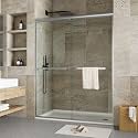 Double Sliding Shower Door, 56"-60" w x 72" h Semi-Frameless Bypass Bathroom Door with 5/16" Tempered Glass,Brushed Nickel Finish for Walk-in Shower