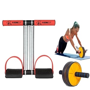 double spring tummy trimmer with ab roller wheel combo  premium home gym equipment for abs core belly fat amp full body workout  men amp women fitness tool