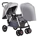 Double Stroller,Baby Stroller for Twins-Cozy Compact Twin Stroller,Double Infant Stroller with Tandem Seating,Oversized Canopy,Tandem Umbrella Stroller for Girls Boys (Color : Gray)