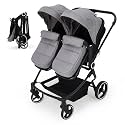 Double Stroller for Twins, One-Click Quick Fold Lightweight Newborn and Toddler Stroller with 5-Point Safety Harness, Adjustable Seat &amp; Reversible Seat Modes for Infant Toddler