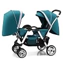 Double Tandem Stroller-Baby Face to Face Foldable Umbrella Stroller for Infant and Toddler,Convertible Reclining Pushchair Stroller,Adjustable Canopy (Color : Green)
