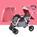 Double Tandem Stroller-Baby Face to Face Foldable Umbrella Stroller for Infant and Toddler,Convertible Reclining Pushchair Stroller,Adjustable Canopy (Color : Pink)