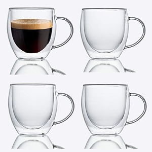 double wall glass 250ml set of 4 coffee cups - double walled glass mugs for hot amp cold drinks coffee tea milk cappuchino juice 4 250ml cup