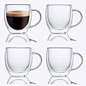 Double Wall Glass 250Ml Set of 4 Coffee Cups - Double Walled Glass Mugs for hot &amp; Cold Drinks Coffee Tea Milk cappuchino Juice (4, 250ml Cup)