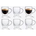 Double Wall Glass 250Ml Set of 6 Coffee Cups - Double Walled Glass Mugs for hot &amp; Cold Drinks Coffee Tea Milk cappuchino Juice (6, 250ml Cup)