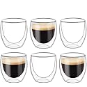 Double Wall Glass 250Ml Set of 6 Double Layer Tea &amp; Coffee Cup Double Walled Glass Mugs for hot &amp; Cold Drinks Coffee Tea Milk cappuchino Juice (6, 250 Ml Tumbler)